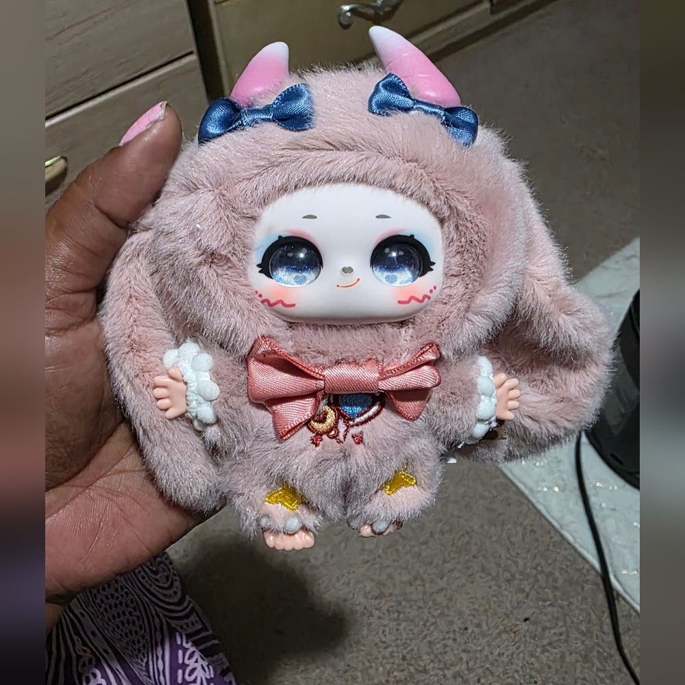 Samael Plush Pink Horned Bunny Doll with Bow, NO BOX.